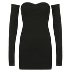 Sleeveless solid lace hem gloves tube dress