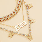 Layered butterfly decor rhinestone necklace  | Festival Outfits Women