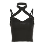 Heart neck zip halter crop top