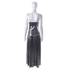 Metallic v neck backless solid low cut cami maxi dress