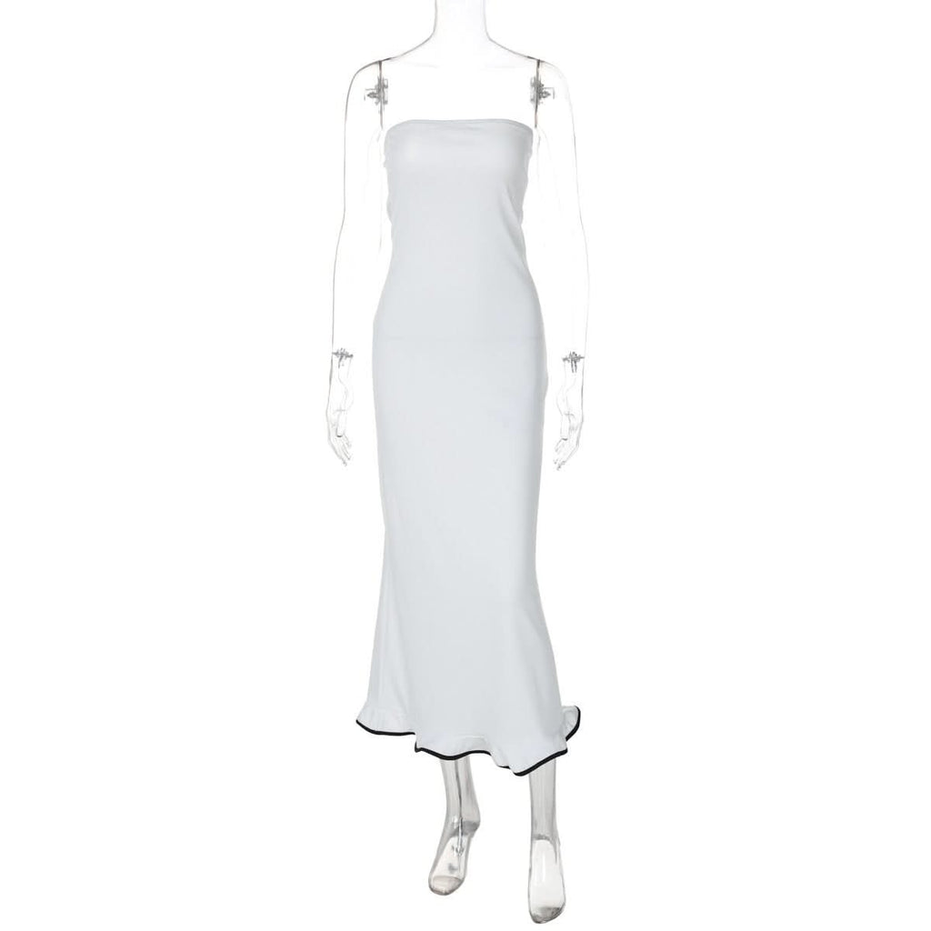 Backless solid ruffle tube maxi dress  | Festival Outfits Women