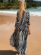 Kay Elevated Beach Dress with Zebra Print and V Neck Premium Wardrobe Essential