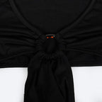 Solid o ring long sleeve v neck hollow out maxi dress