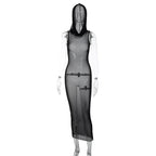 PRE ORDER - Sheer mesh see through hoodie sleeveless maxi dress