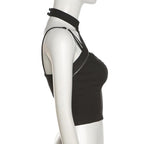 Heart neck zip halter crop top