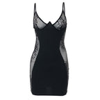 Lace see through patchwork mini dress