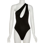 Solid One shoulder Hollow Out Bodysuit