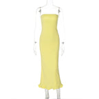 Backless solid ruffle tube maxi dress  | Festival Outfits Women