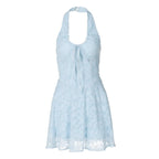 Halter textured knotted ruched button mini dress  | Festival Outfits Women