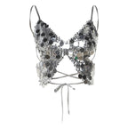 Butterfly pattern glitter lace up cami top  | Festival Outfits Women
