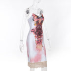 Lace hem flower print v neck cami midi dress  | Festival Outfits Women