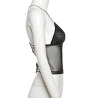 Sheer mesh butterfly applique see through backless solid top  | Festival Outfits Women