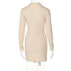 Long sleeve deep v neck turnover collar mini dress