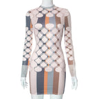 Long sleeve crewneck striped contrast mini dress