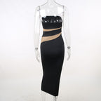 Mesh patchwork contrast irregular tube mini dress
