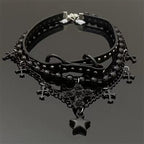 Cross star pendant beaded PU leather choker necklace  | Festival Outfits Women