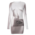 Long sleeve body print crewneck contrast mini dress