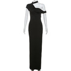 Short sleeve halter one shoulder irregular maxi dress  | Festival Outfits Women