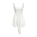 Ruched solid sleeveless square neck bowknot backless mini dress