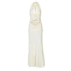 Halter v neck ruffle ruched maxi dress skirt set  | Festival Outfits Women