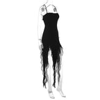 Ruffle cross back solid lace up cami maxi dress  | Festival Outfits Women