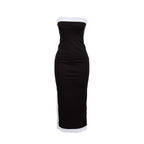 Zip-up backless patchwork contrast tube maxi dress