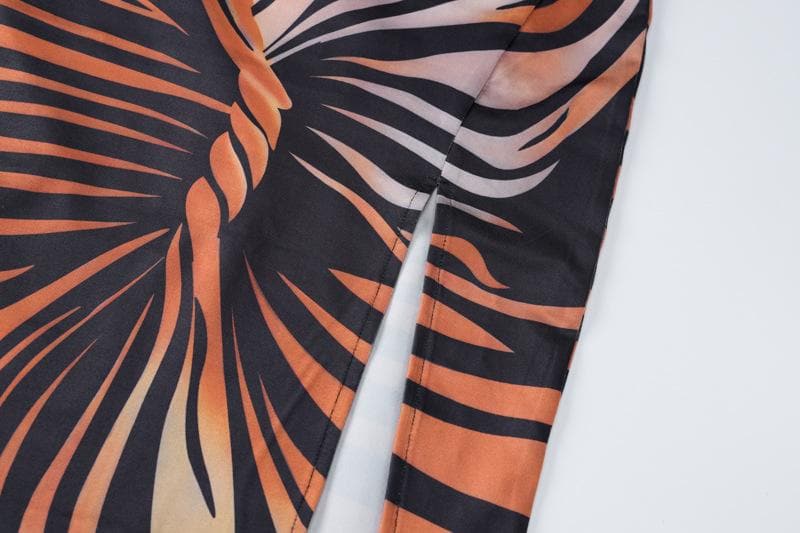 Lace up contrast print slit backless tube maxi dress