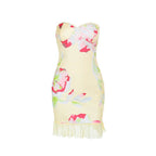 Mesh flower print sweetheart neck tube mini dress  | Festival Outfits Women