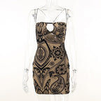 Mesh contrast hollow out cross back velvet mini dress