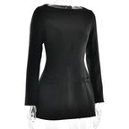 Long sleeve bowknot solid mini dress  | Festival Outfits Women