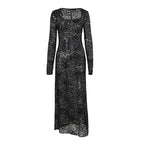 Long sleeve u neck lace slit maxi dress  | Festival Outfits Women