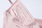 Solid v neck pleated backless cami mini dress