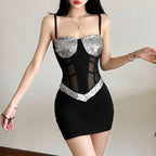 Glitter v neck mesh backless cami top  | Festival Outfits Women