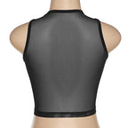 Sheer mesh see through palm embroidered crewneck crop top