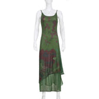PRE ORDER - Mesh contrast patchwork u neck backless cami maxi dress