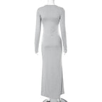 Solid long sleeve crewneck maxi dress
