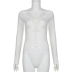 Fluffy patchwork solid long sleeve self tie top