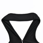 Sleeveless solid hollow out halter gloves backless maxi dress