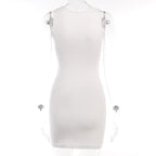 Palm pattern contrast sleeveless notch neck mini dress