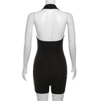 Halter solid v neck hollow out backless romper