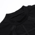 Sleeveless crewneck cross pattern solid top  | Festival Outfits Women