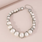 Faux pearl rhinestone beaded choker necklace  | Festival Outfits Women
