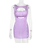 Square neck lace backless hollow out button solid cami cut out mini dress  | Festival Outfits Women