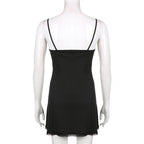 Low cut bowknot lace ruffled cami A line dress