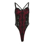 Patchwork v neck lace contrast bodysuit  | Festival Outfits Women