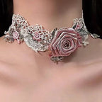 Rose applique lace faux pearl choker necklace  | Festival Outfits Women