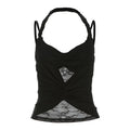 Halter ruched lace patchwork v neck cami top  | Festival Outfits Women
