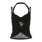 Halter ruched lace patchwork v neck cami top  | Festival Outfits Women