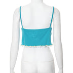 Lace hem ruffle bowknot ribbed cami crop top  | Festival Outfits Women