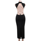 High neck o ring butterfly applique backless slit midi dress  | Festival Outfits Women